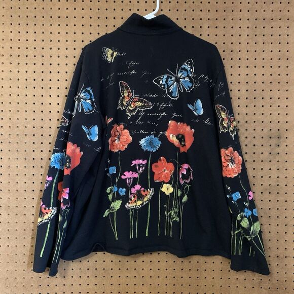 Jess & Jane Butterfly Full Zip Sweater Jacket Joyful 3x Sparkly Novelty Black - Picture 7 of 7